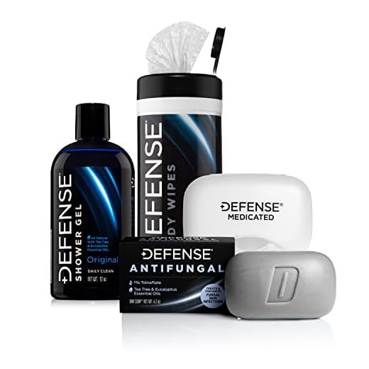 Defense Soap Antifungal Medicated Bar Soap, Tea Tree Body Wipes (40 Count), & Body Wash 12 oz - Natural Shower Gel