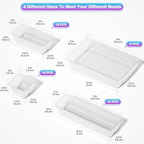 Juego de 47 organizadores de cajones plástico transparente - 50% de descuento