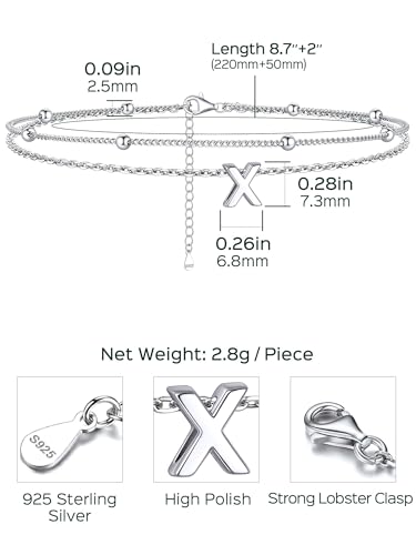 Image of ChicSilver Ankle Bracelets for Women Waterproof, 925 Sterling Silver Initial Anklets for Women, Adjustable Dainty Layered Anklet Beach Jewelry for Women Mom Wife Friend