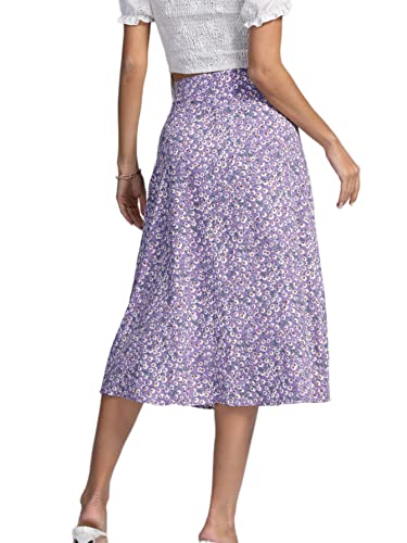 Image of LYANER Women's Casual Boho Printed High Waist Side Split Hem Zipper Midi Skirt