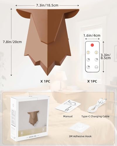 Image of Fuloon Antler Night Light with Remote Control, Adjustable Deer Wall Lamp Battery Operated and Removable Charging for Bedroom, Living Room, Hallway Brown 1 Pc