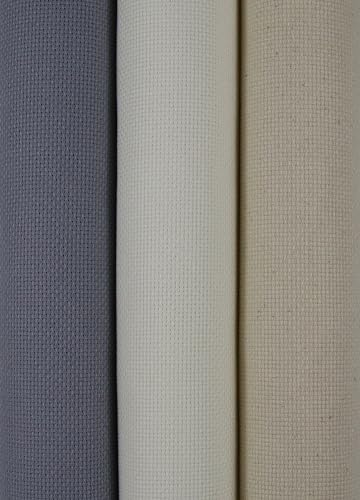 Image of KCS 3 pc of 15 inch x 18 inch(38cmx45cm) Counted Cross Stitch Cotton Aida Cloth Needlework Rolled Fabric Box,18CT,Antique White+Oatmeal+Light Steel Grey