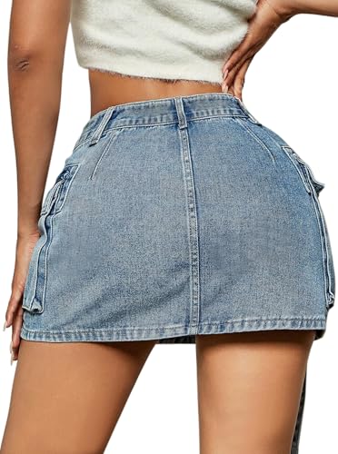 Denim Skort for Women High Waisted Asymmetrical Wrap Jean Skorts A-Line Stretchy Skinny Cargo Mini Skirts2