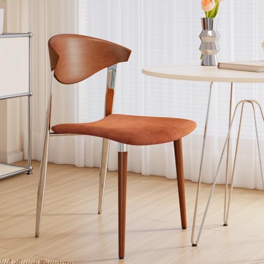 【エレガントで実用的♪】無垢材のダイニングチェア 中古 高級 リビングルーム 背もたれ 家庭用 レトロ ネットセレブ (木製の背もたれとレトロなオレンジ色の