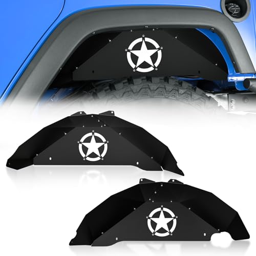 EYOUHZ for Wrangler JK Rear Inner Fender Liners Compatible with 2007-2018 Jeep Wrangler JK & JKU Unlimited 2/4 Doors, White Star Logo Back Wheel Well Liners Mud Guard Steel Fender Flares Cover (2 PCS)