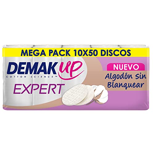 Demak'Up Expert 10x50 Discos de algodón desmaquillantes Ovales - Fibra de Algodón Natural sin Blanquear - 500 Discos de algodón Cover