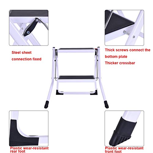 Naiflowers 2 Step Ladder Folding Step Stool Stepladders Metal Stool Ladder Lightweight Heavy Duty Multi Purpose Portable Folding Home Ladder with Anti-Slip Platform (White)