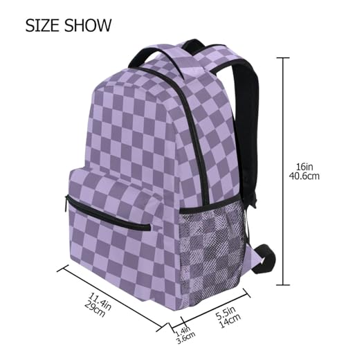Purple Grey Checkerboard Backpack Lightweight School Bags Boys Girls Bookbag Kids Travel Rucksack2