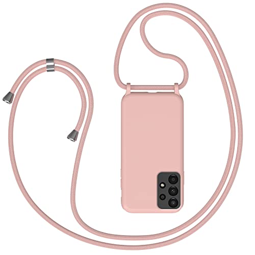 Coqinen Funda con Cuerda para Samsung Galaxy A13 4G, Carcasa TPU Suave Silicona Case con Correa Colgante Ajustable Collar Correa de Cuello Cadena Cordón [Anti-rasguños Anti-Choque Moda] - Rosado Cover
