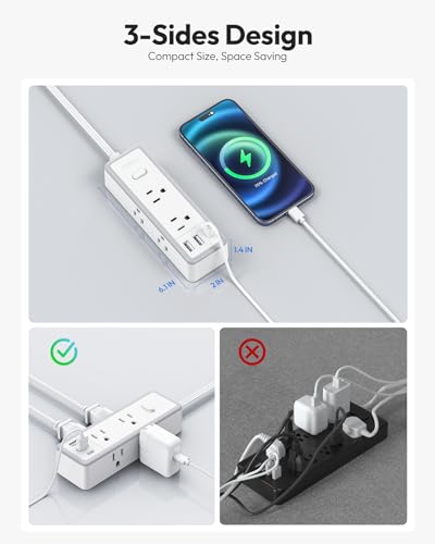 NTONPOWER Power Strip Protector contra Sobretensión 1080J, Extensión de 10 pies con 6 Tomas Amplias y 3 Puertos USB (1 USB C) miniatura 6