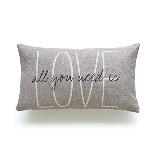 Hofdeco Lumbar Pillow Case Grey Love Is All You Need His And Her Love Script Heavy Weight Fabric Cushion Cover 12X20 #TOP13