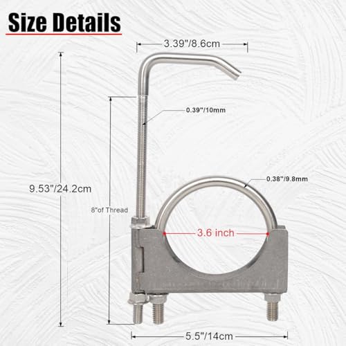 Elifecenter Heavy Duty 3-1/2 Inch Stainless Exhaust Clamp with Hanger Rod for Universal 3.5" Exhaust Pipes by eLifecenter - Image 2