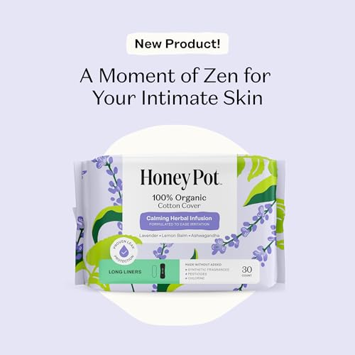 Image of Honey Pot - Calming Long Panty Liners for Women - 100% Organic Cotton Top Sheet - Feminine Care - Non Cooling - Calming Herbs of Lavender, Ashwagandha, & Lemon Balm - 120ct