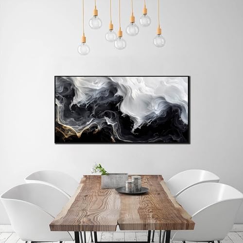 Image of AOZEMI Smoke Abstract Wall Art Landscape Pictures for Bedroom | Wall Art Framed Home Decorations Foggy Wall Decor Wall Paintings for Office Print 48 inchL x 24 inchW