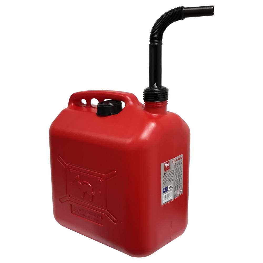Jerrycan essence 20L avec flexible pour faire le plein de la tondeuse