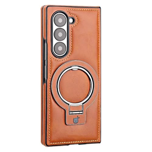 Coque marron Galaxy Z Fold 5 en cuir au quotidien avec support anneau