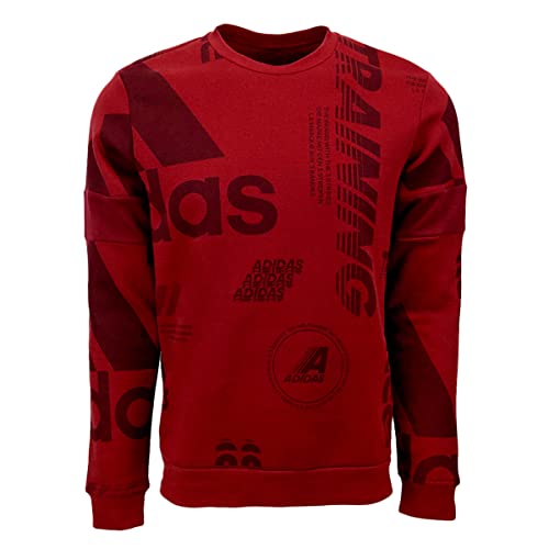 adidas Men s Post Game Allover Print Crewneck Sweatshirt (Active Maroon, Medium)