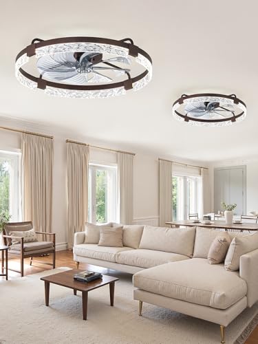 Image of LEDIARY 2-Pack 24 inch Ceiling Fans with Lights, APP & Remote, Brown