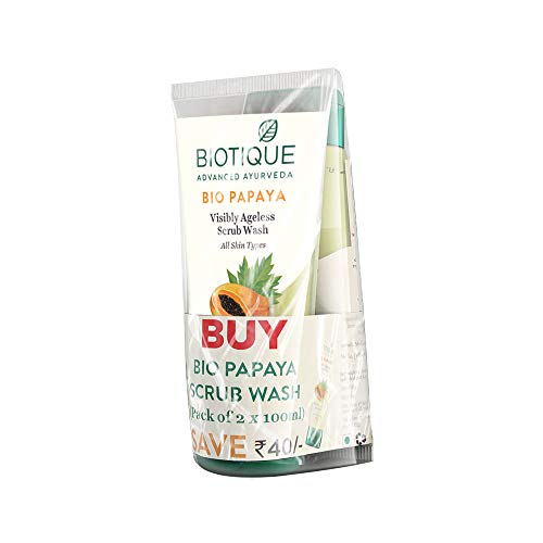 Image of Biotique Bio Dandelion Visibly Ageless Serum, 40 ml and Biotique Bio Papaya Visibly Ageless Scrub Wash, Pack of 2, 200 ml (2 x 100 ml)