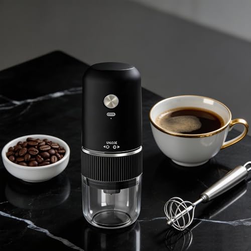 Portable USB-C Electric Coffee Grinder, Compact, Black/White
