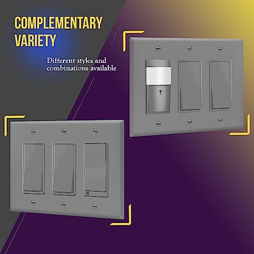 Image of ENERLITES Triple Decorator Switch Cover, Three Gang Outlet Wall Plate, Gloss Finish, Mid-Size 3-Gang 4.88 inch x 6.77 inch, Unbreakable Polycarbonate Thermoplastic, UL Listed, 8833M-GY, Gray
