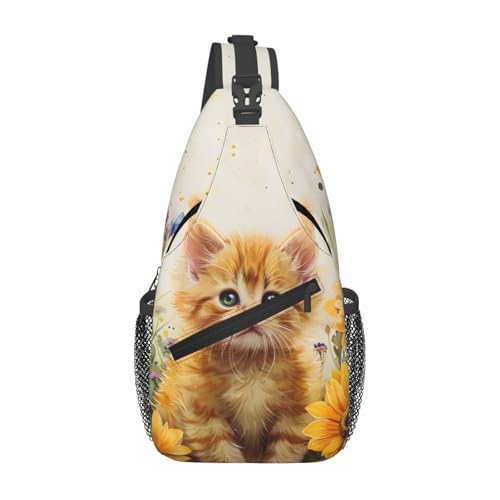 Bolso Sling con Estampado de Gato y Girasol para Mujer y Hombre miniatura 1