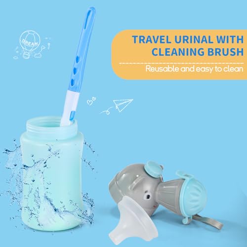 Image of ONEDONE Portable Urinal for Kids 17 OZ Pee Bottle with Clean Brush Travel Urinal for Kids Baby Child Pee Cup for Boys Emergency Toilet for Camping Car Travel and Kid Potty Training(Blue)