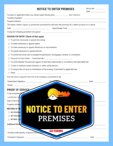 Notice to Enter Premises: Landlord Property Access Forms for Inspections, Repairs & Maintenance | Proof of Service Included | 120 Single-Sided Pages