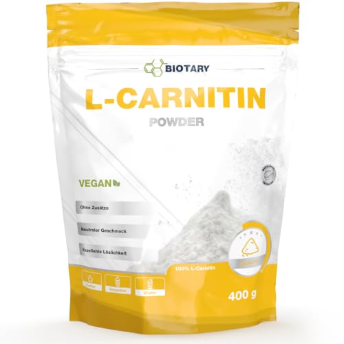 BIOTARY L Carnitin Pure 400g reines Pulver mit 3000 mg L Carnitin Tartrat pro Tagesportion 133 Portionen für über 4 Monate Vorrat 100% vegan reine Rezeptur geprüfte Qualität