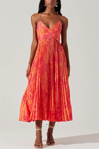 Image of Recious Womens Sexy Spaghetti Strap Sleeveless Printed Bodycon Pleated Party Clubwear Dress