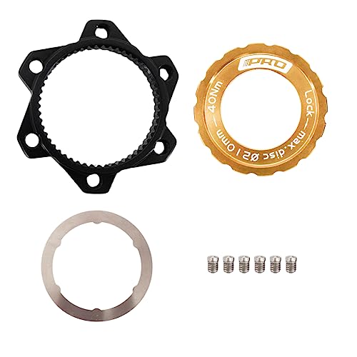 DJC Centerlock to 6 Bolts Rotor Adapter with Lockring, Bike Adapter for Centerlock Convert to 6 Bolts Rotor Disc MTB Road Bike (Golden)