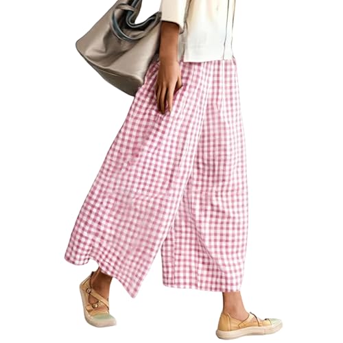 Pantalon capri femme jambe large imprimé carreaux et pantalon décontracté