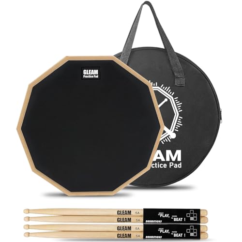 GLEAM 12 Inch Drum Practice Pad with Sticks
