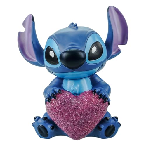 Stitch Gartenfigur mit Herz - Wetterfeste Disney Dekofigur aus Polyresin 23 cm - Liebevolle Deko für Garten Balkon Terrasse & Wohnzimmer - Geschenkidee für Disney Fans