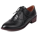  Lizoleor Derbies Chaussures Femme Talon Carré Bout Rond Lacets Oxford Décontractée Classique Noir Taille 39 EU/40CN