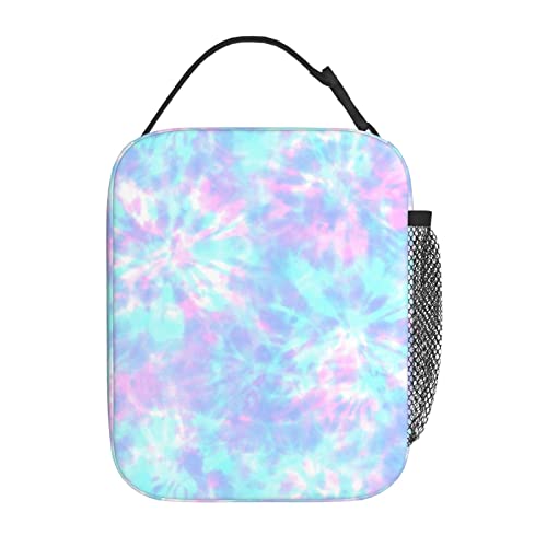 YETTA YANG Pink Tie Dye Purple Colorful Portable Lunch Bag Insulated Lunch Box Reusable Totes For Women Men Work Picnic Camping