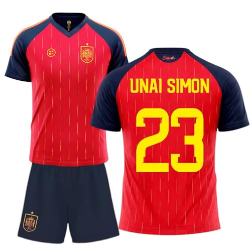 Stock Futbol camiseta selección española mundial 2026-2028 replica oficial | Kit niño camiseta y pantalón | Unai Simón 23 | Roja | Equipación fútbol infantil | Cómoda y transpirable