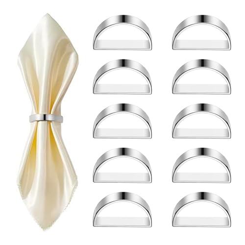 Tkxjry 10 Stück Metall Serviettenschnallen, Silber, Modern, Minimalist, Halbkreisförmig, für Zuhause, Hochzeit, Urlaub und Party