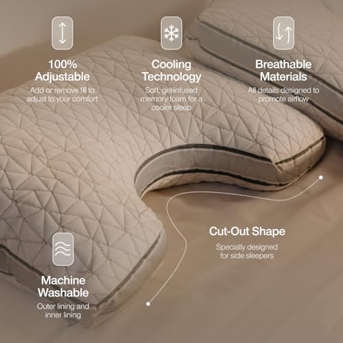 Image of Coop Home Goods Eden Cut-Out Bed Pillow for Side Sleepers, Queen Size, Adjustable Medium Soft Memory Foam Cooling Pillow with Ergonomic Shoulder Cut-Out, CertiPUR-US /GREENGUARD Gold