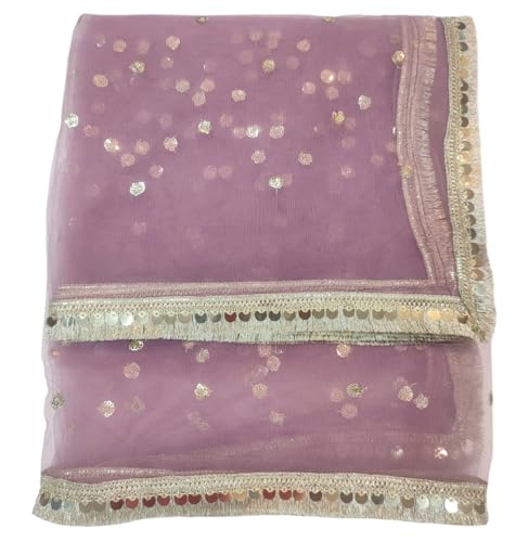 Image of Navti Creations Women's Lightweight Net Dupatta With Sequence Embroidery & Kiran Border (Length 2.25m)