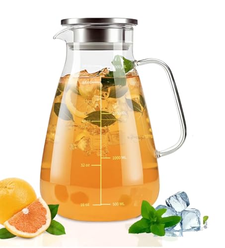 Image of Bellemax Water jug Crystal Clear Glass Pitcher Beverage Dispenser with Pour Spout Shatterproof Catering and Restaurant Serveware for Cold Drinks, Water, Lemonade, Beer, and (Desire 1800 ML Set of 1)