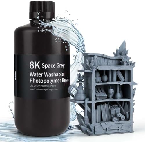 ELEGOO 8K Water Washable 3D Printer Resin, 405nm UV Curing Photopolymer Resina Best for 12K 14K Saturn MSLA DLP LCD Impresora 1000Gram Space Grey