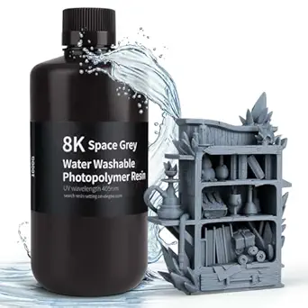ELEGOO 8K Water Washable 3D Printer Resin, 405nm UV Curing Photopolymer Resina Best for 12K/14K/16K Saturn Mars Jupiter MSLA DLP LCD Impresora 1000Gram Space Grey