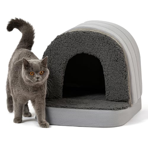 Pelzin Orthopedic Dog House Indoor - Dog Bed House with Egg-Crate Foam - Tent Bed with Waterproof Lining & Nonskid Bottom, Ideal for Small Breeds & Fits L 62cm Crate - 58x41cm, Charcoal