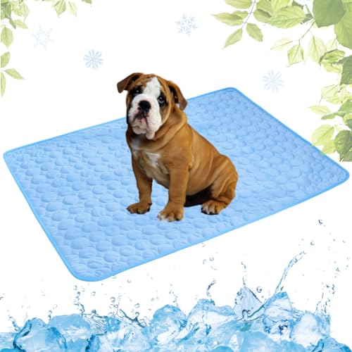 LEZUAN Kühlmatte Hunde, Selbstkühlende Hundematte, Kühldecke Katzen, Ungiftig Kühlkissen für Haustiere, Waschbar Hund Kältematte für Drinnen, Draußen und Auto(Blau,50x60cm)