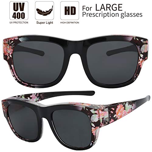 Image of The Fresh High Definition Polarized Wrap Around Shield Sunglasses for Glasses - Leather Eyeglasses Case