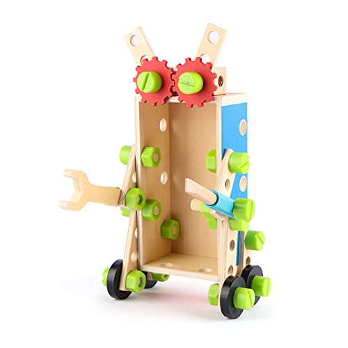 Gemileo STEM Toys Wooden Building Toys Tool Box Builder Set 72 PCS Educational Learning Toys for Kids Gifts for 3 4 5 6 7 8 Year Old Boys Assemble Screw Nut Toolbox Set Construction Blocks Toys