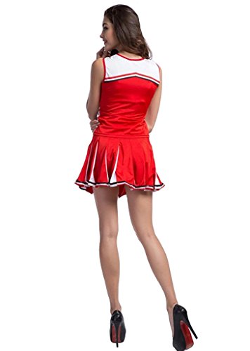 Makroyl Womens Cheerleader Costume Uniform Halloween Fancy Dress Cosplay Costume (Red, US 12-14) - Thumbnail 4
