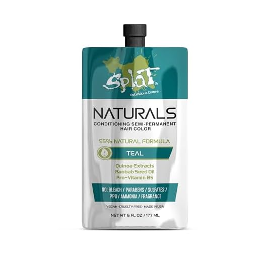 Splat Naturals, Semi-Permanent Teal Hair Dye : 100% Vegan, Cruelty-Free, No Bleach Required, Free of Ammonia, PPD, Parabens & Sulfates - 6 Oz