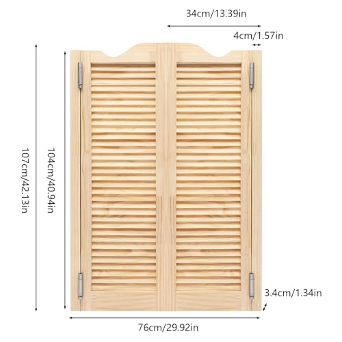 Modern Swinging Door Cafe Door Pine Wood Saloon Doors for House, Kitchen, Shop Entrance Partition Wooden Louvered Door with Quiet Hinges (Wood, 29.9"x40.9")
